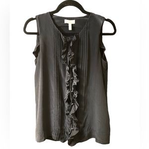 ✨Joie✨ 100% Silk Black Button Front Ruffled Sleeveless Top with Pintucks Sz S
